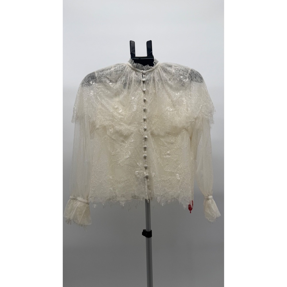 LoveShackFancy Duquette Top Ivory Lace Sheer Blouse Size S Romantic Cottagecore